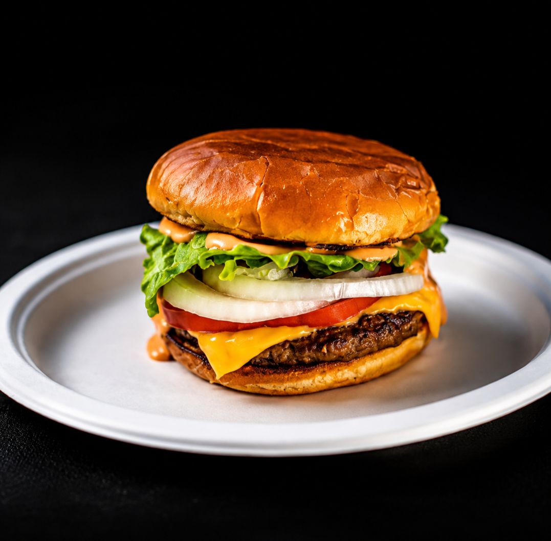 Cheeseburger with fresh toppings